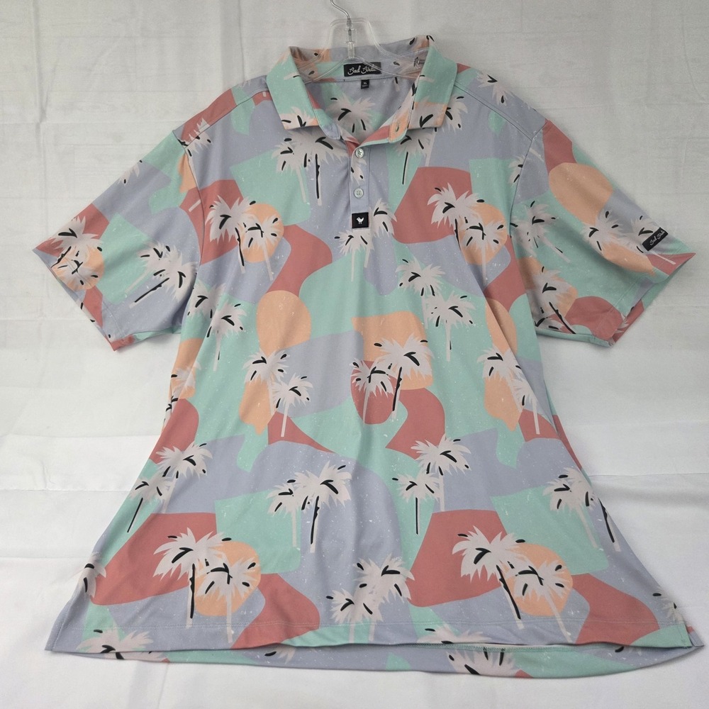 Bad Birdie Golf Polo Shirt Mens XL Tropical Print Performance Golfcore Preppy